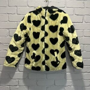 NWOT Madden Girl Kids Heart Pattern Fleece Jacket - Black and Cream size 14/16